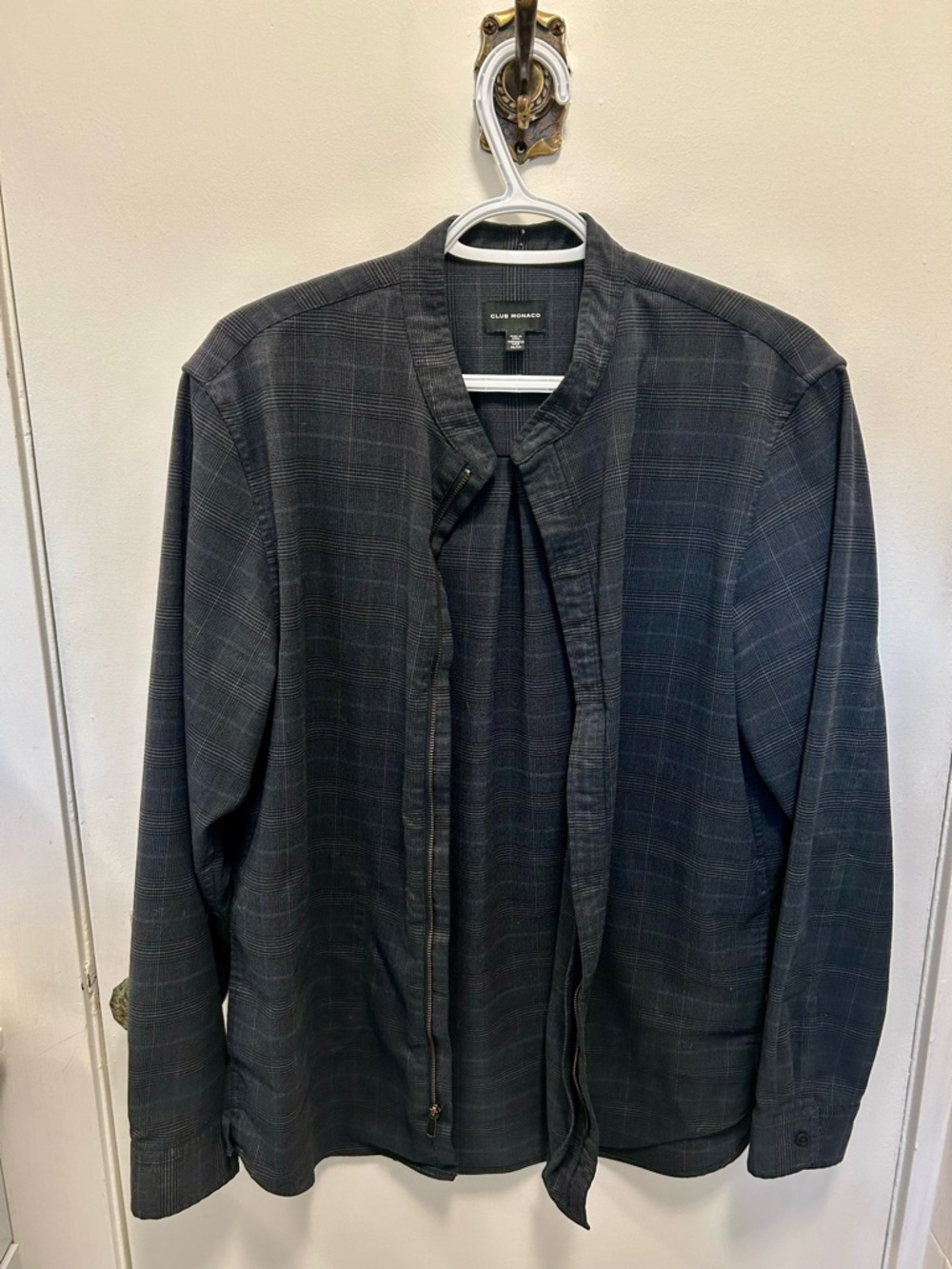 Club Monaco Men's Dark Gray Plaid Lightweight Jacket